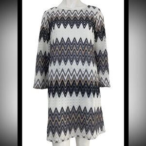 Tacera Crochet Chevron 3/4 Sleeve BOHO Shift Dress LG Beige Green Black Gray
